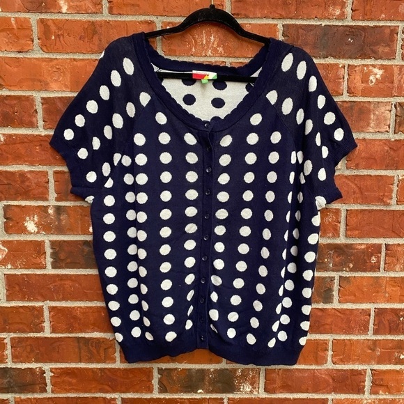 Fervour Womens 3X Navy Blue Polka Dot Scallop Trim Cardigan Sweater - Picture 8 of 8